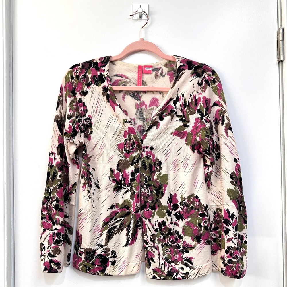 Floral One Button Cardigan M Flounce Sleeve Angora Off-White Sweater Poetcore